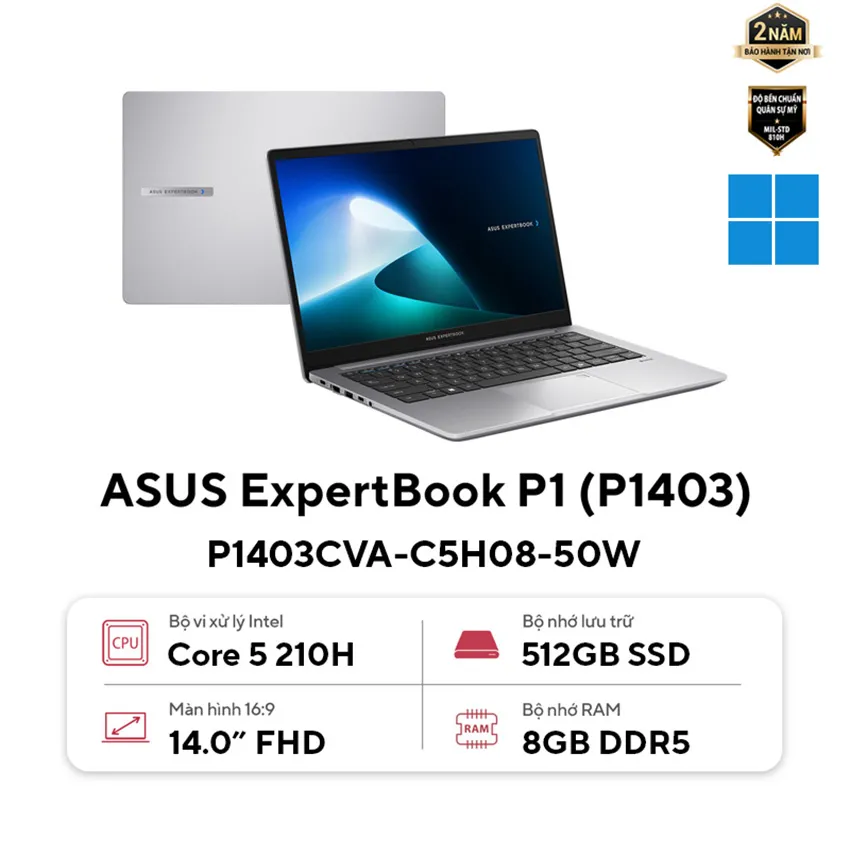 Laptop Asus ExpertBook P1 (P1403CVA-C5H08-50W) (5-210H/8GB/512GB/W11H/14.0FHD/Xám)