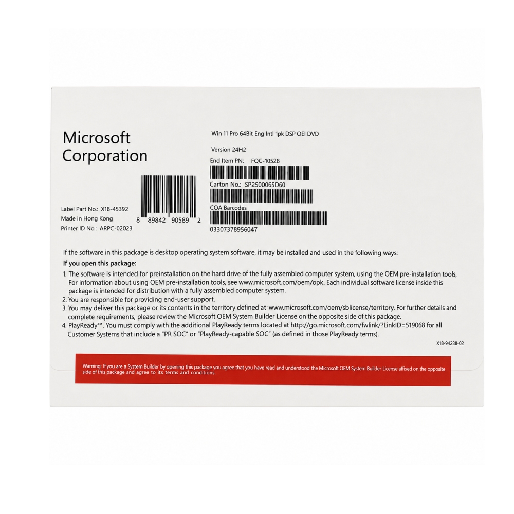 Phần mềm Win Pro 11 64Bit Eng Intl 1pk DSP OEI (FQC-10528)