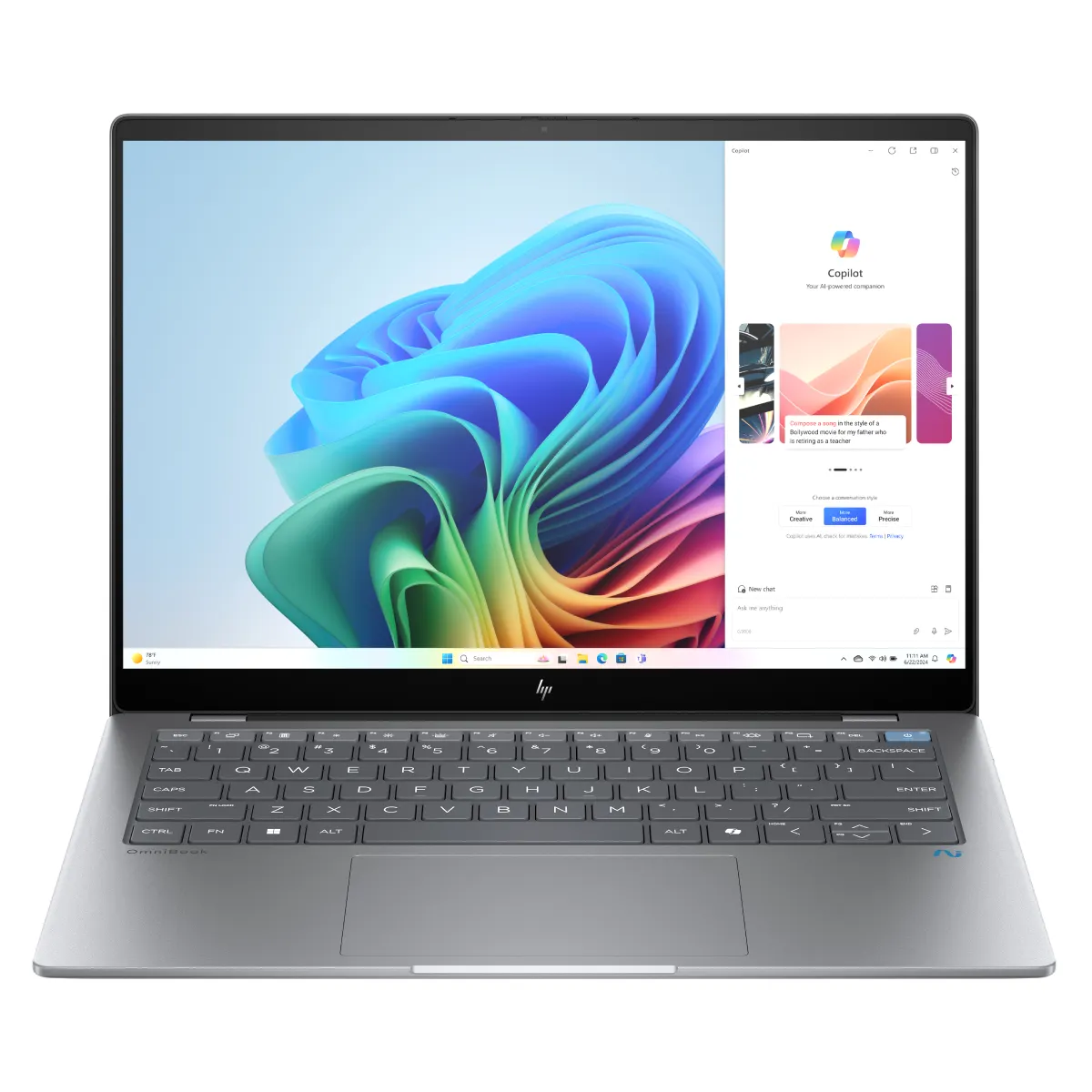 Laptop HP OmniBook X Flip 14-fk0082AU Al R7-350/32GB/1TBSSD/Win11 Home/14"2K Touch/Pen/OfficeH24+M365B/Bạc (BZ7N8PA)